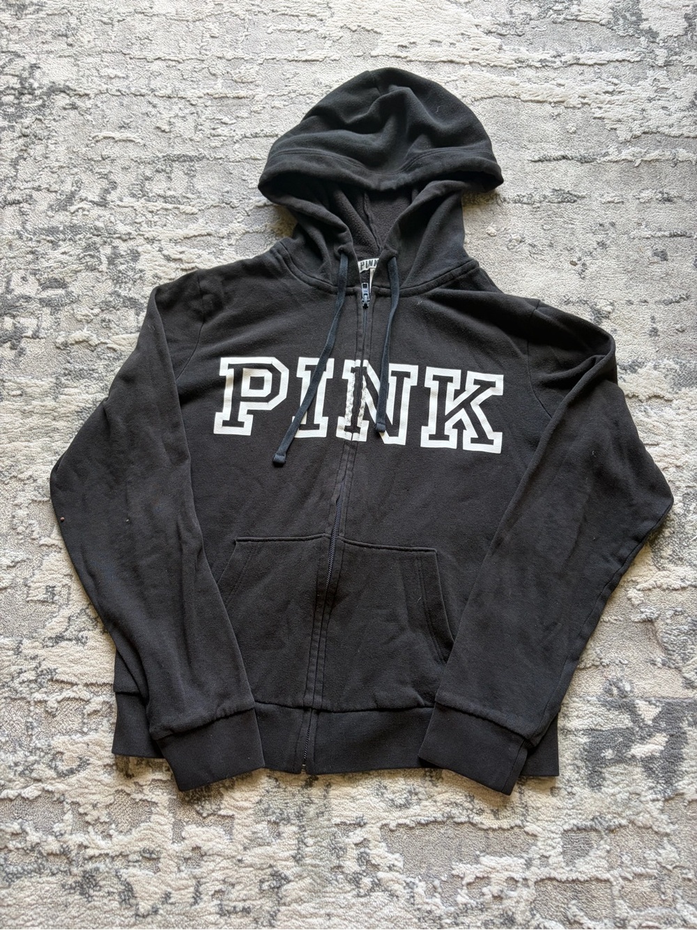 PINK Victoria's Secret Black Zip-Up Hoodie with White Logo
